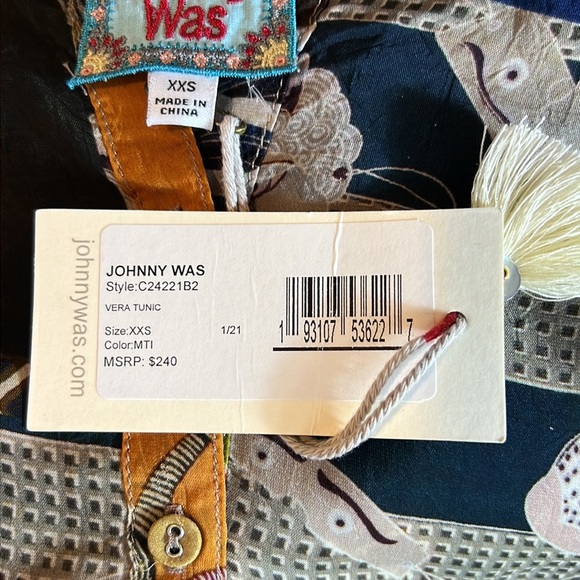 Johnny Was Vera Tunic Cupra Rayon Boho Asian Rare Split Neck Top XXS. NWT - Picture 9 of 9